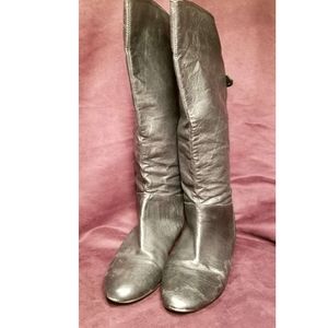 Black Calf High Slip on Boots